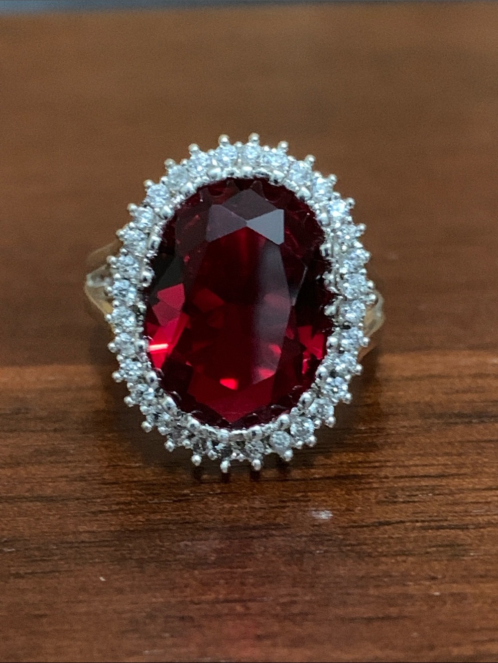 Silver tone red stone cocktail ring size 9